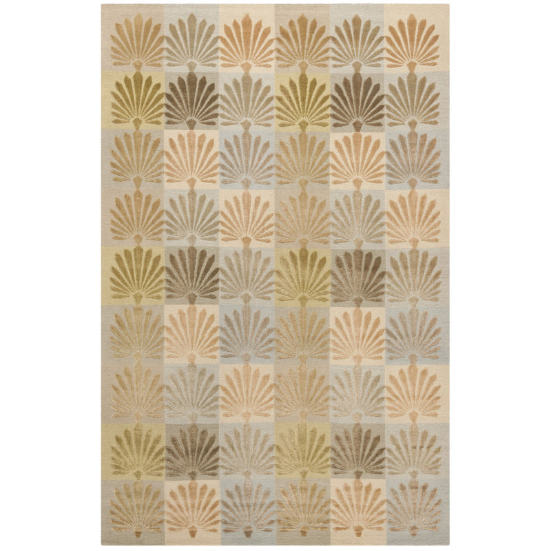Sanctuary Hand-Knotted Wool Silk Blend Modern Grid Rug, Gray