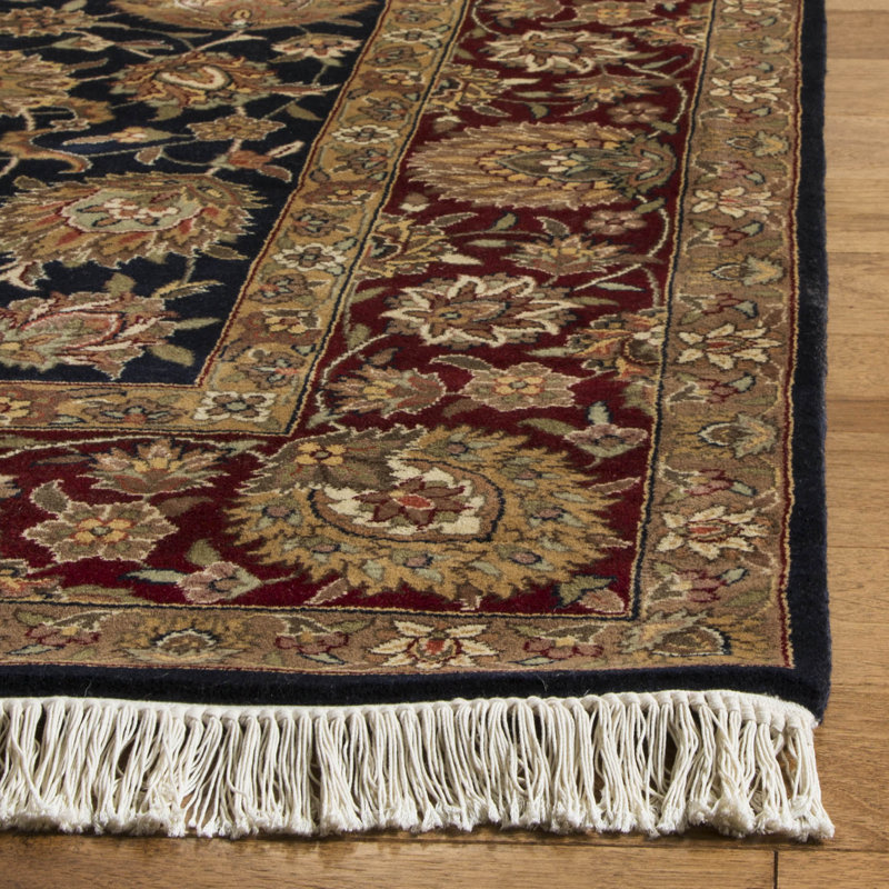 Elegant Kerman Blue and Red Hand-Knotted Wool Round Rug
