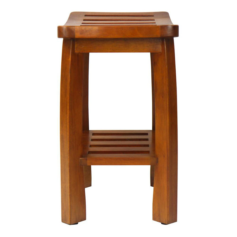 Teak Wood Curved Spa Shower Bench with Storage, Modern Compact Design