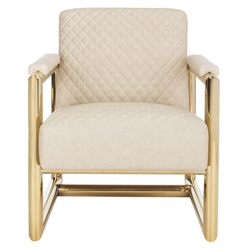 Merlene Cream Leather and Brass Metal Accent Chair