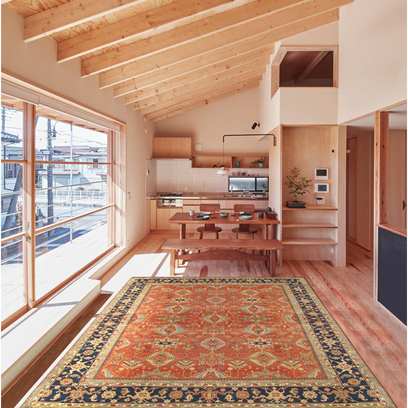 Rustic Elegance Hand-Knotted Wool Rug in Rust Orange/Navy, 9' x 12'