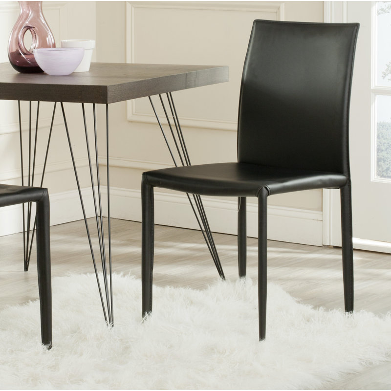 Karna Black Leather Upholstered Dining Side Chair Set