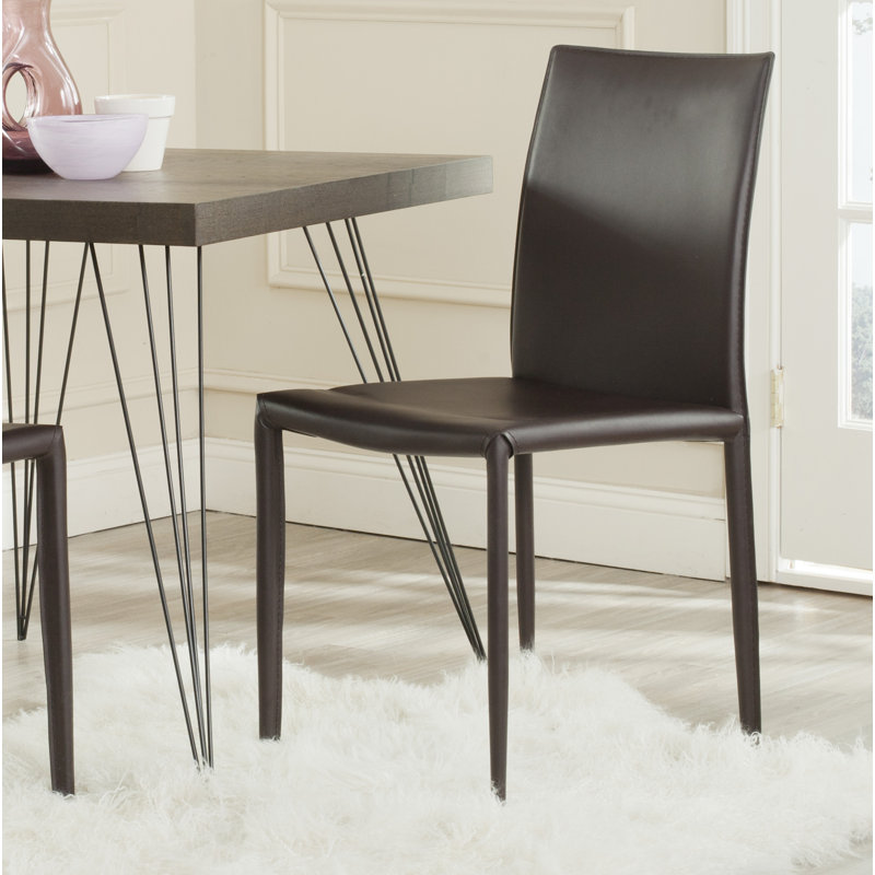 Brown Leather Upholstered Parsons Dining Side Chair Set