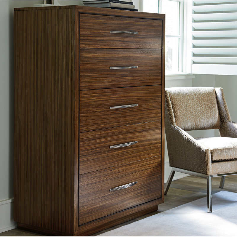 Transitional Hazelnut Zebrano Wood Chest with Soft Close Drawers