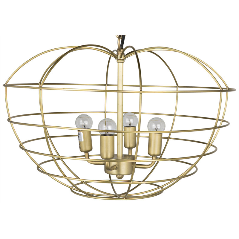 Antique Brass Apple-Shaped 4-Light Geometric Chandelier