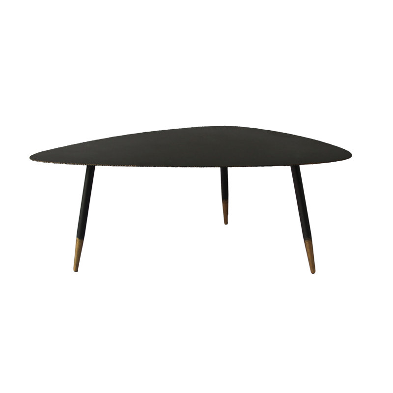 Triangular Black Metal Coffee Table with Gold Accents