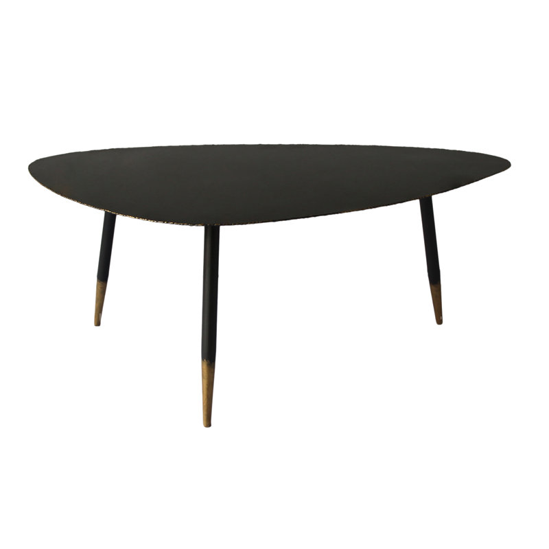 Triangular Black Metal Coffee Table with Gold Accents