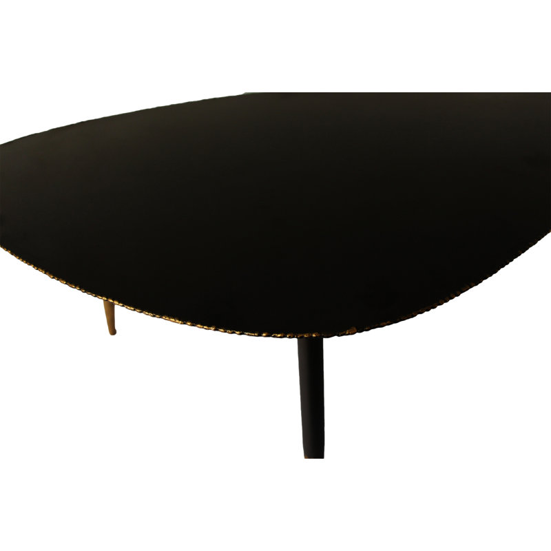 Triangular Black Metal Coffee Table with Gold Accents