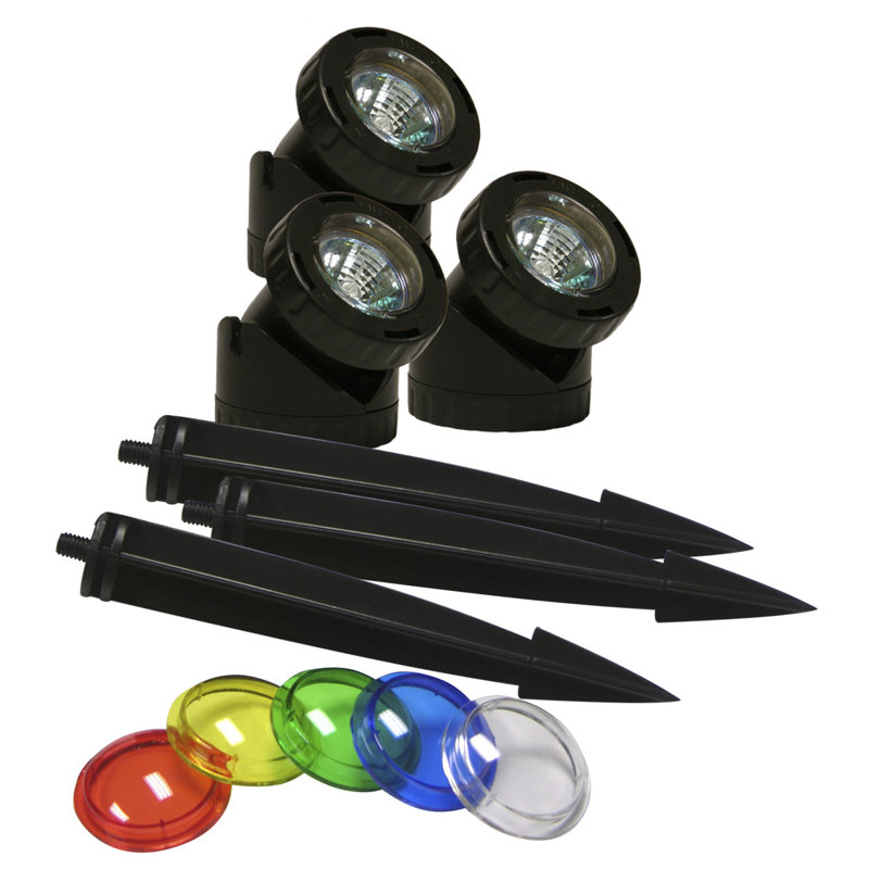 Black Plastic Outdoor Corded Landscape Spotlight with Colored Lenses