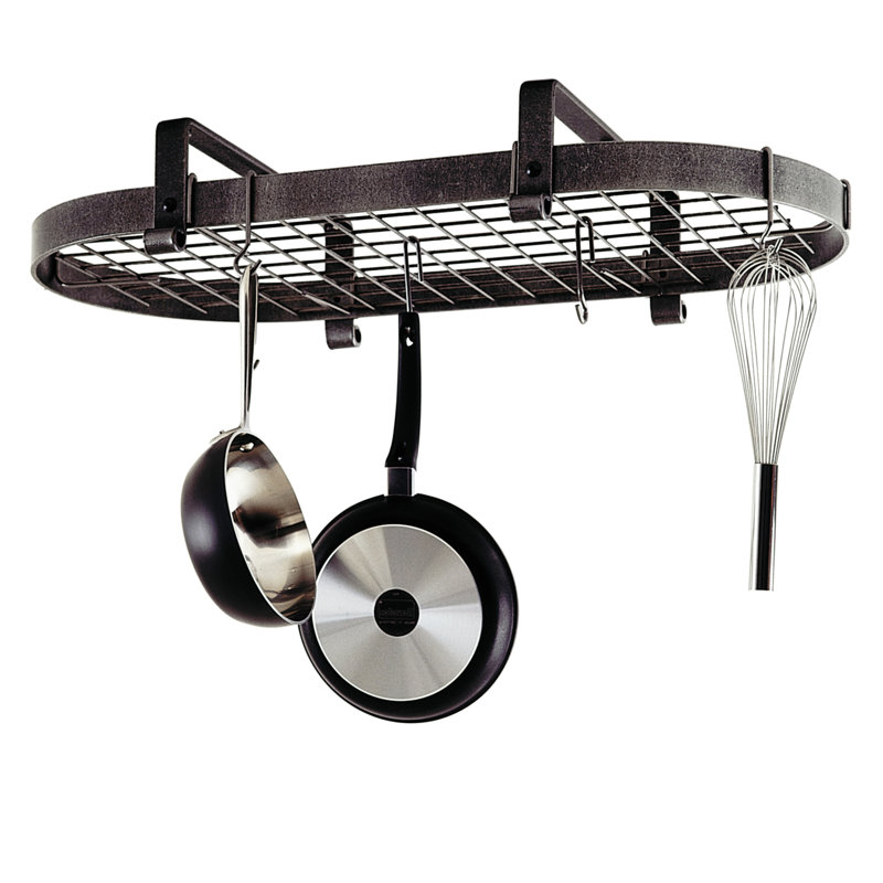 Hammered Steel Low-Ceiling Oval Pot Rack with Grid