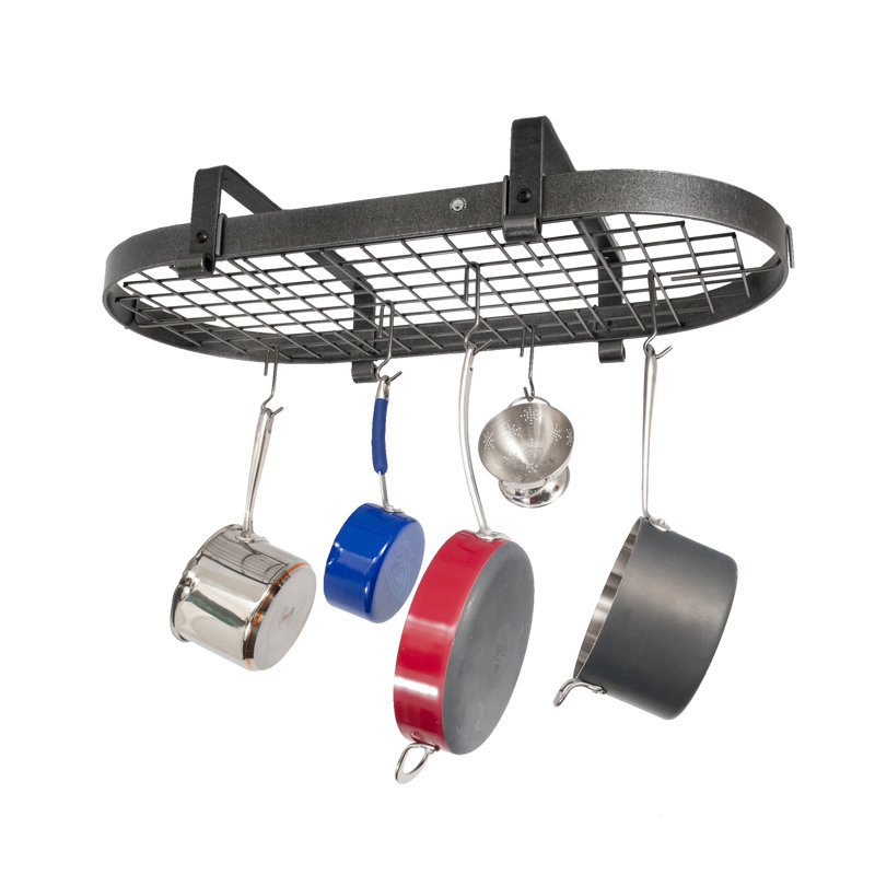 Hammered Steel Low-Ceiling Oval Pot Rack with Grid