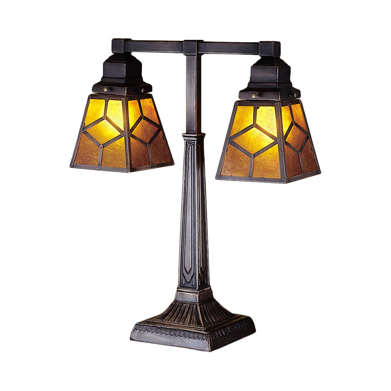 Bronze Dual-Light Stained Glass Craftsman Table Lamp Set