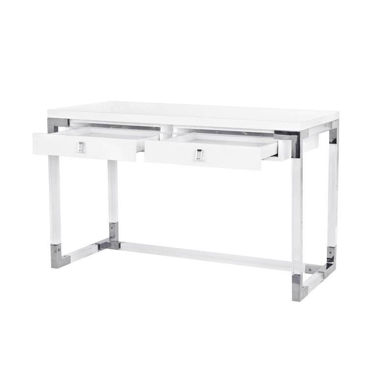 Elegante 24" White Lacquer & Lucite Desk with Drawers