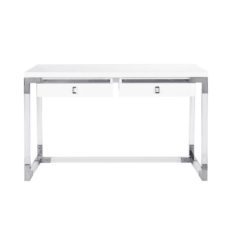 Elegante 24" White Lacquer & Lucite Desk with Drawers