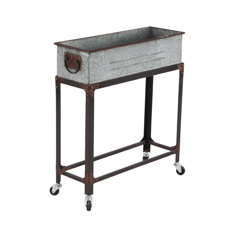 Galvanized Gray Farmhouse Metal Rolling Planters Set of 2