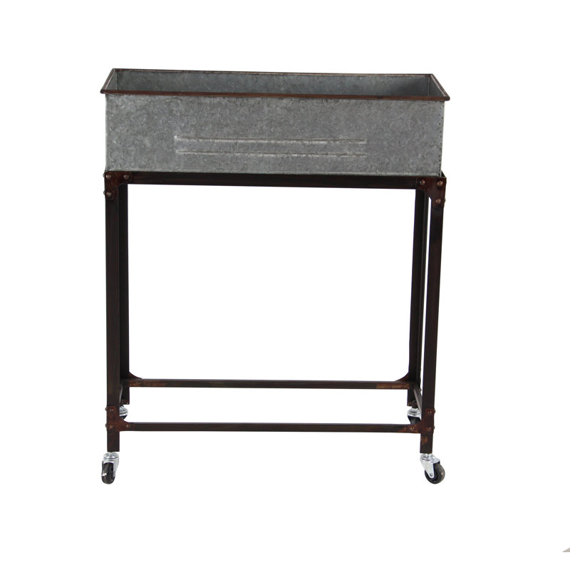 Galvanized Gray Farmhouse Metal Rolling Planters Set of 2