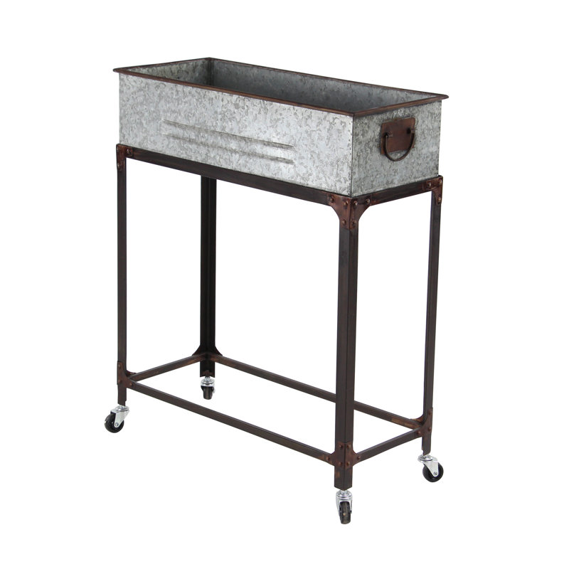 Galvanized Gray Farmhouse Metal Rolling Planters Set of 2