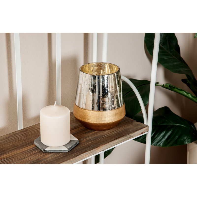 Gold and Silver Glass Hanging Candle Lantern, 7"