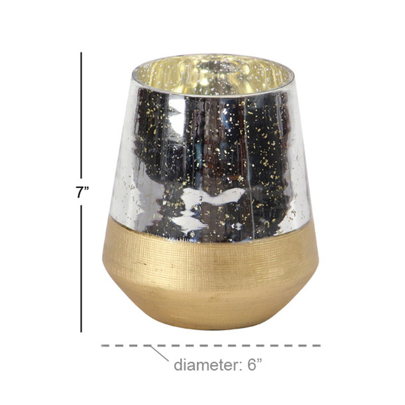 Gold and Silver Glass Hanging Candle Lantern, 7"