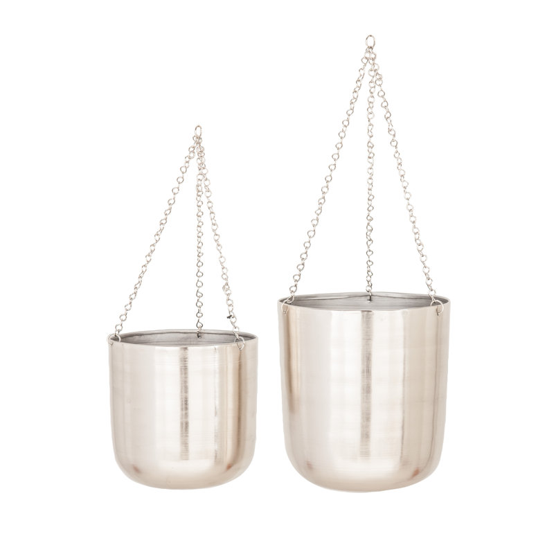 Elegant Silver-Tone Iron Hanging Planter Duo
