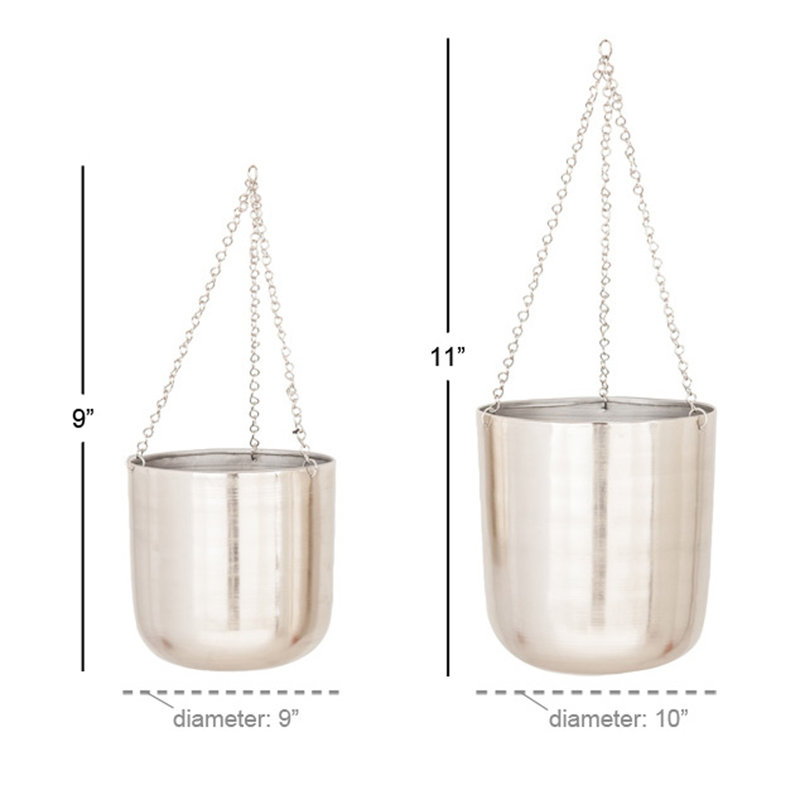 Elegant Silver-Tone Iron Hanging Planter Duo
