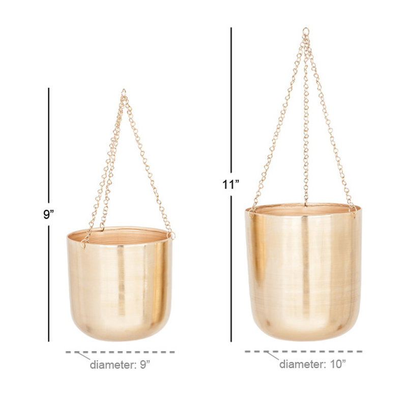Elegant Gold Iron Hanging Planter Duo for Indoor & Outdoor Decor