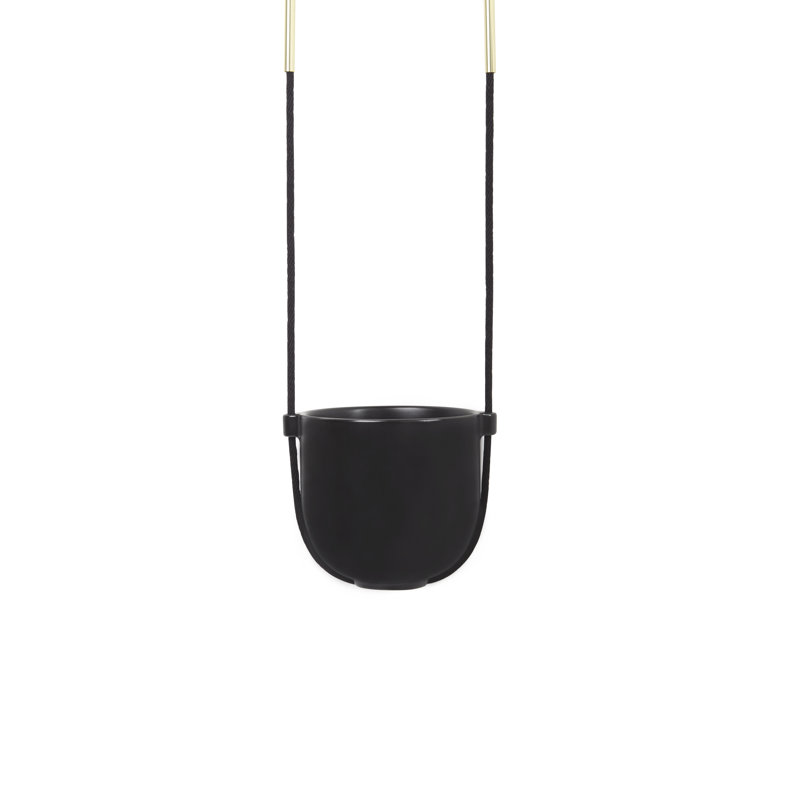 Bolo Soft Curve Black Ceramic Indoor/Outdoor Hanging Planter