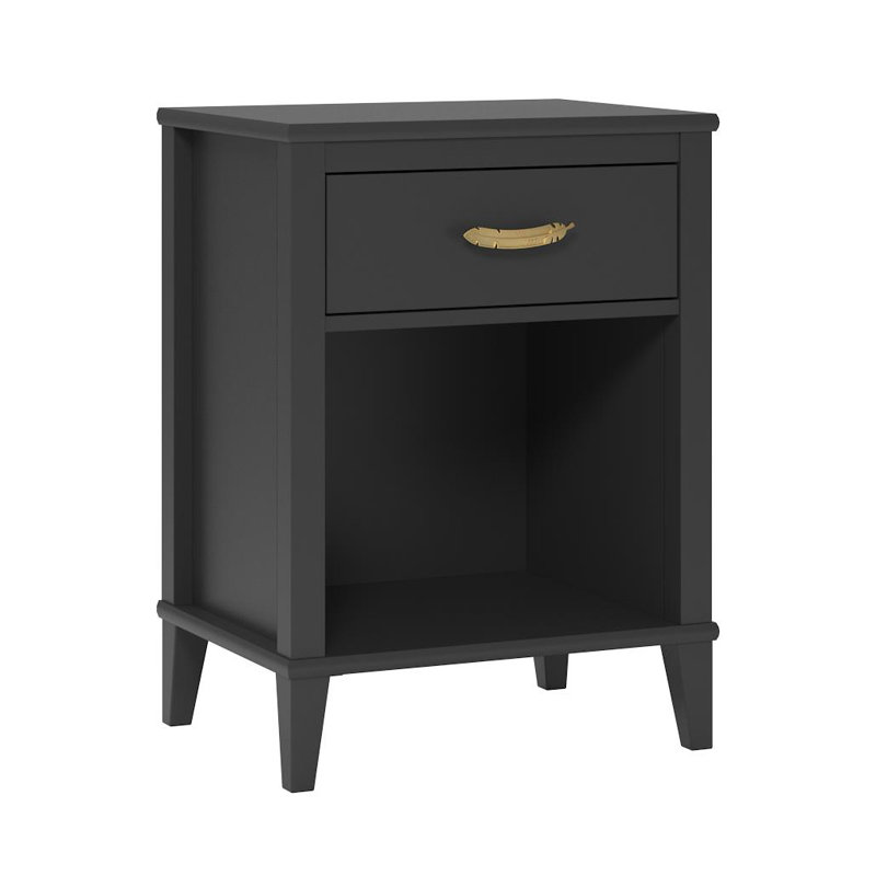 Hawken Matte Black Nightstand with Gold Feather Drawer Pull