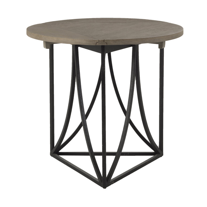 Odessa 30'' Gray Industrial Round Wood & Metal Side Table