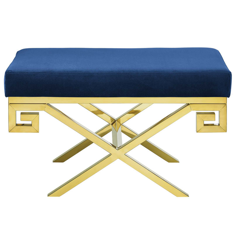 Navy Blue Velvet Bench with Gold Stainless Steel Base