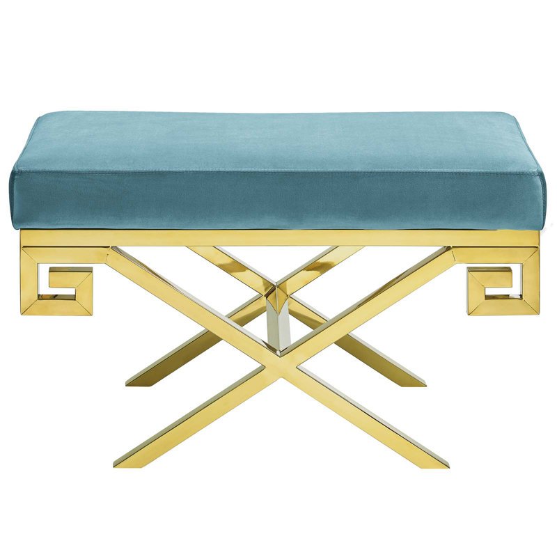 Rove 28.5'' Gold Stainless Steel Bench with Sea Blue Velvet Top