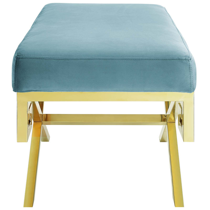 Rove 28.5'' Gold Stainless Steel Bench with Sea Blue Velvet Top