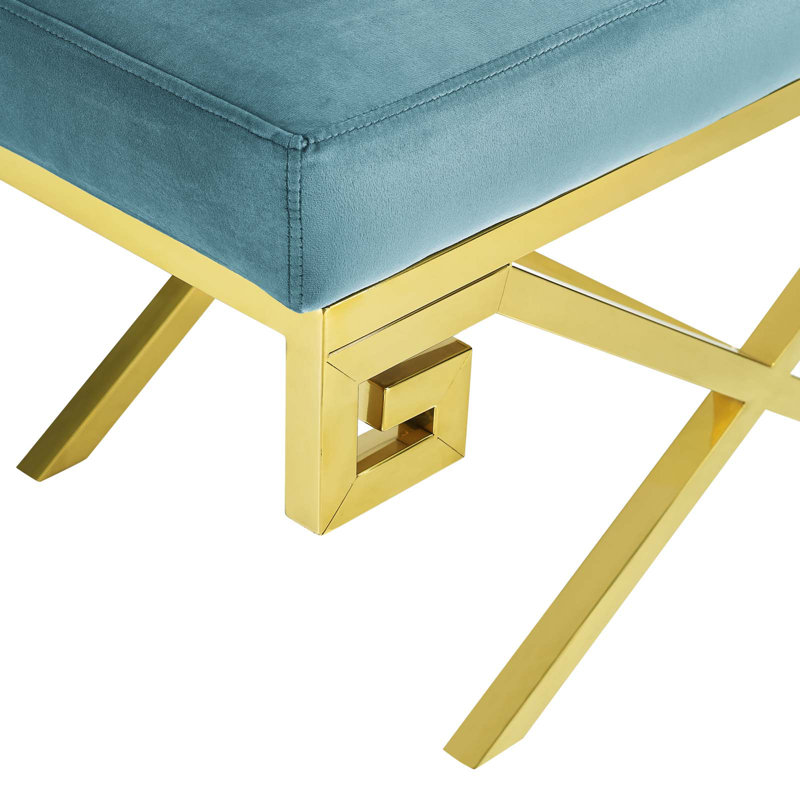 Rove 28.5'' Gold Stainless Steel Bench with Sea Blue Velvet Top