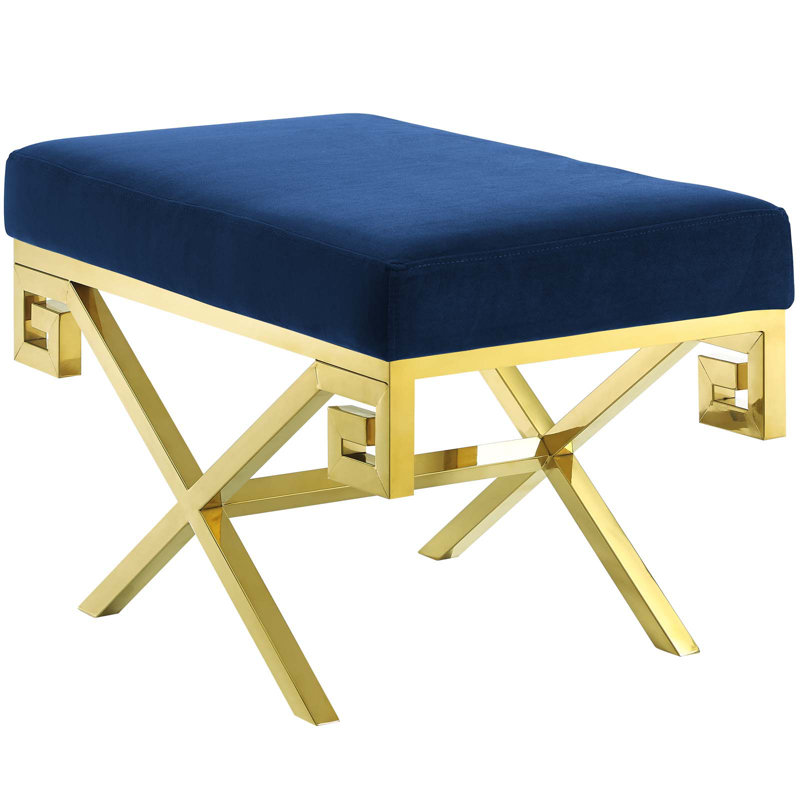 Navy Blue Velvet Bench with Gold Stainless Steel Base