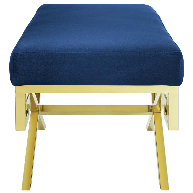 Navy Blue Velvet Bench with Gold Stainless Steel Base