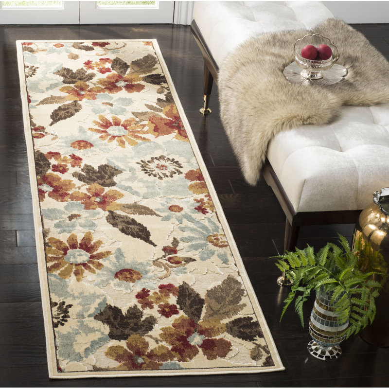 Cream and Multi Floral Viscose Runner Rug