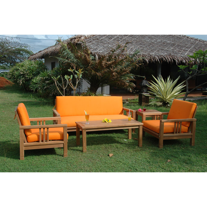 South Bay 5-Person Teak Outdoor Conversation Set with Gray Cushions