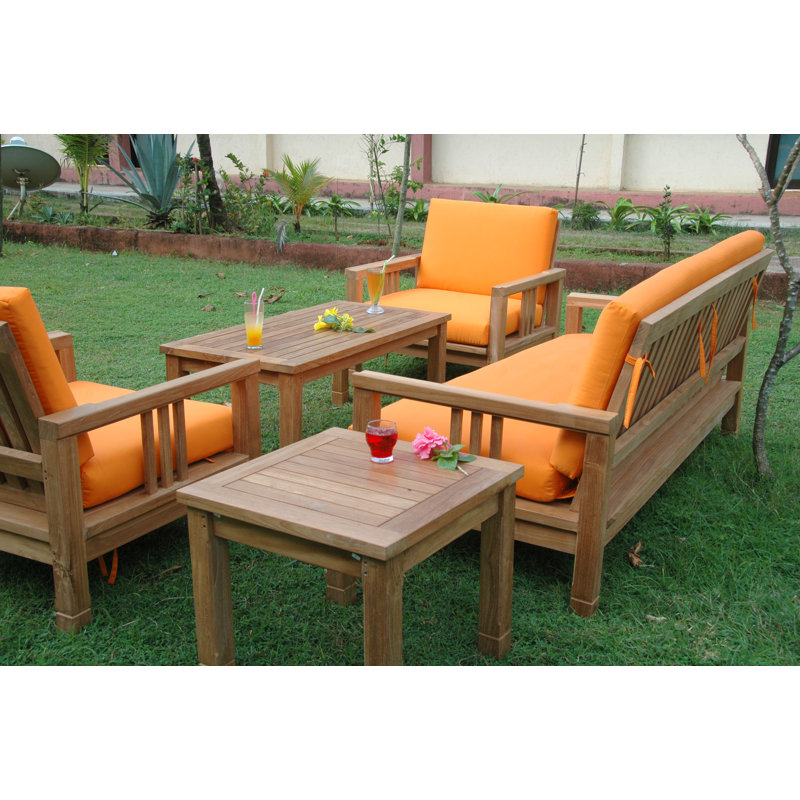 South Bay 5-Person Teak Outdoor Conversation Set with Gray Cushions