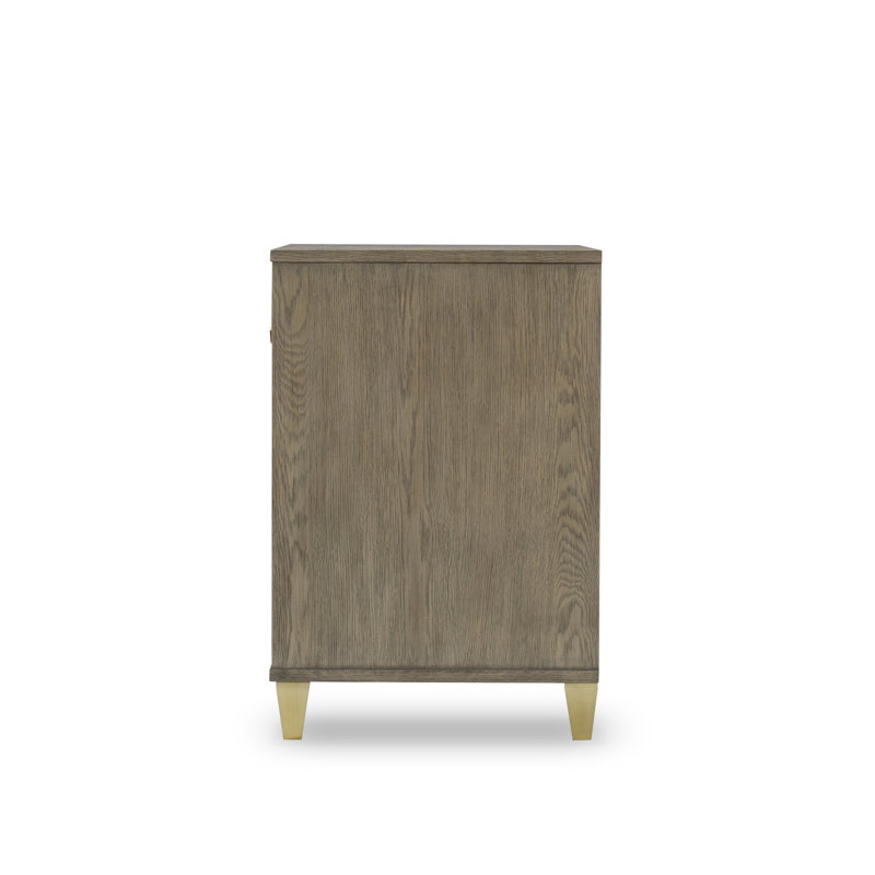Pebble Gray Oak 1-Drawer Nightstand with Brass Accents
