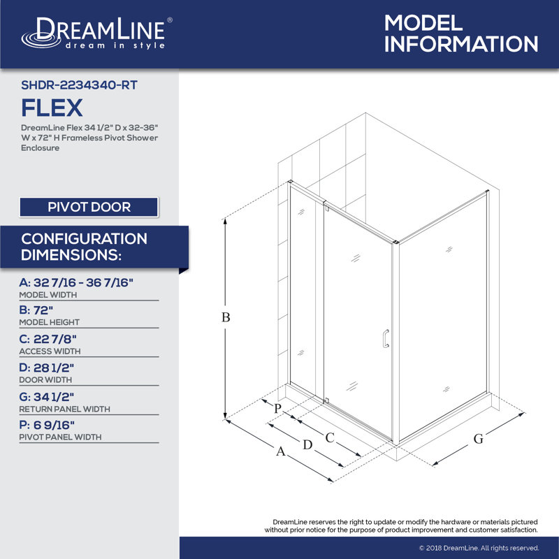 Flex 60" Brushed Nickel Frameless Pivot Shower Door with Clear Glass