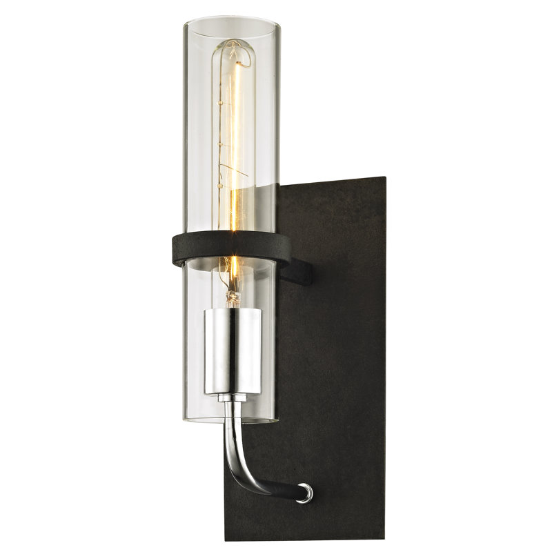 Vintage Iron Black Glass Shade Wall Sconce