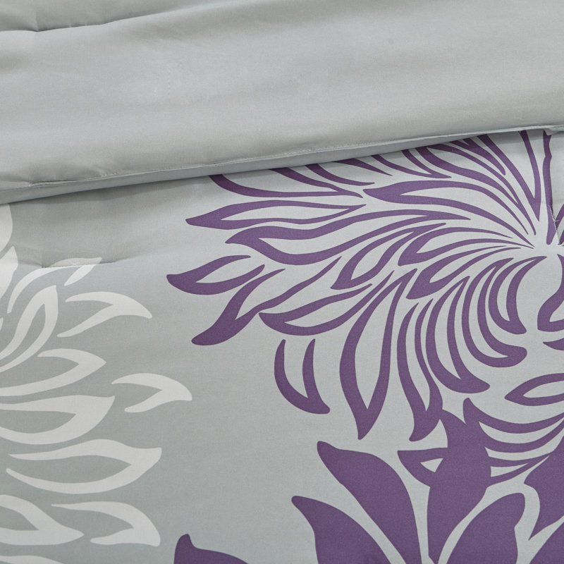 Twin Purple Floral Microfiber Comforter Set with Embroidered Pillow
