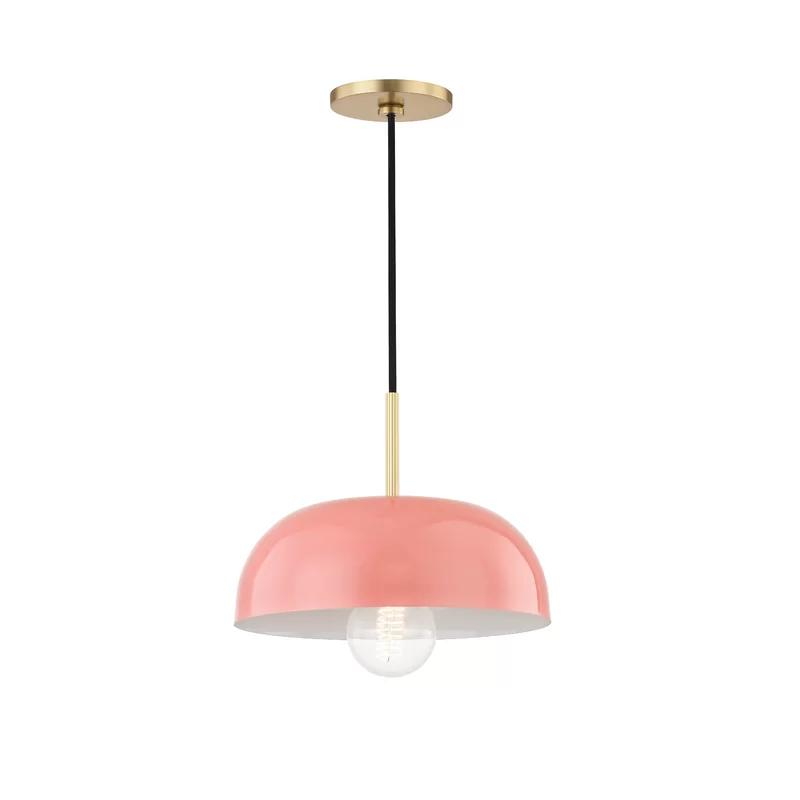 Avery Aged Brass and Pink Bowl Pendant with Lacquered Finish