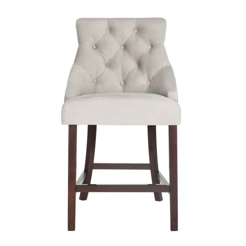 Gray Velvet Tufted Wing Back Counter Stools with Wood Frame, Set of 2