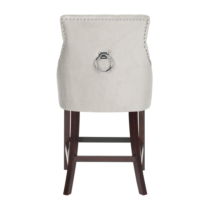 Gray Velvet Tufted Wing Back Counter Stools with Wood Frame, Set of 2