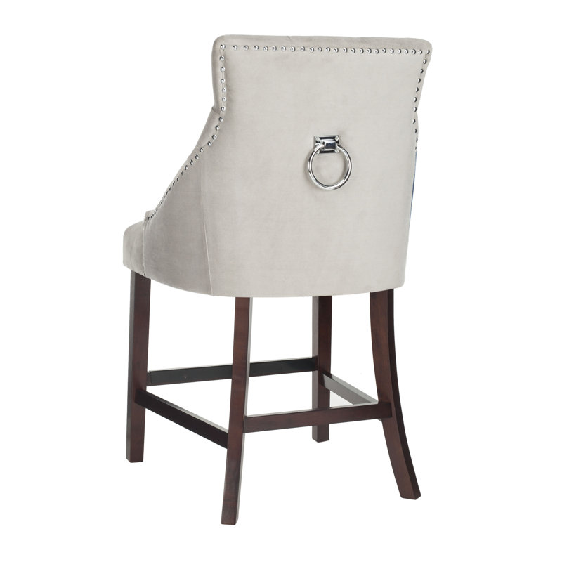 Gray Velvet Tufted Wing Back Counter Stools with Wood Frame, Set of 2