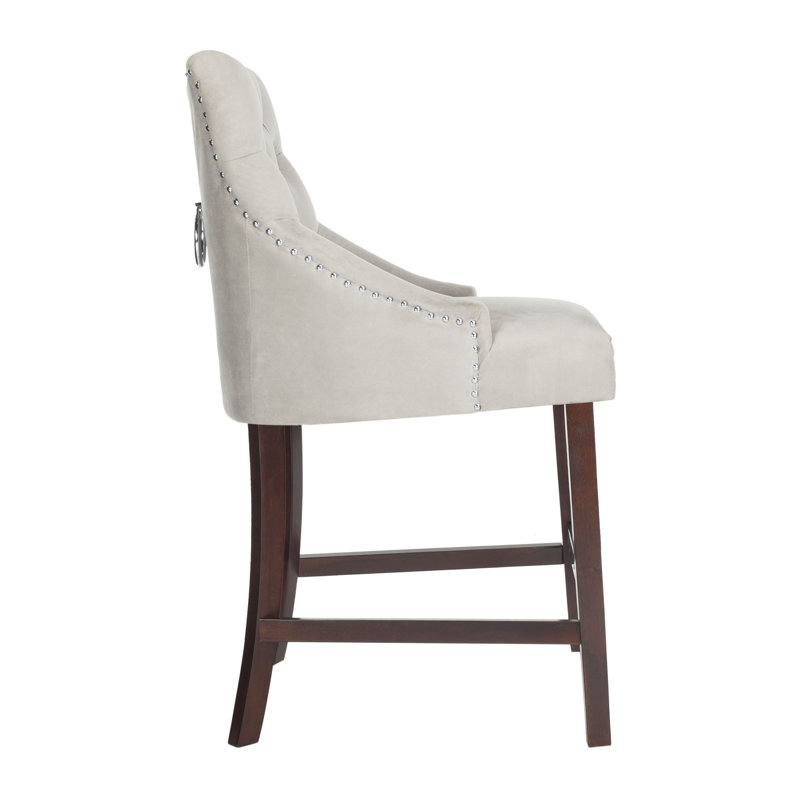 Gray Velvet Tufted Wing Back Counter Stools with Wood Frame, Set of 2