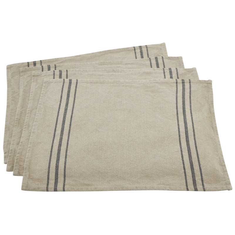 Natural Linen Striped Rectangle Placemats Set of 4