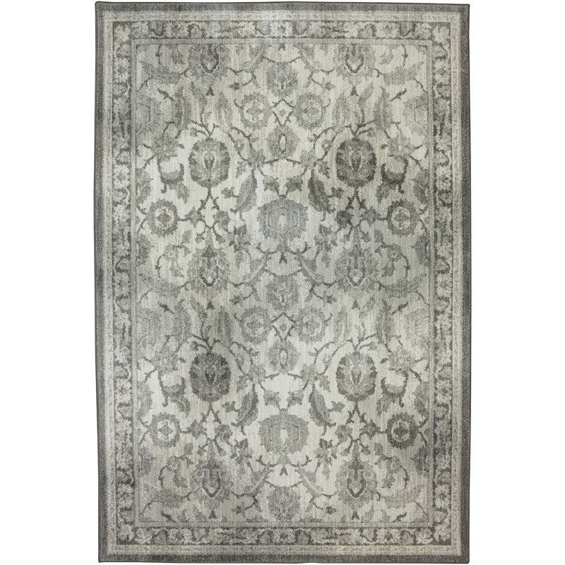 Gray Floral Motif Small Synthetic Accent Rug