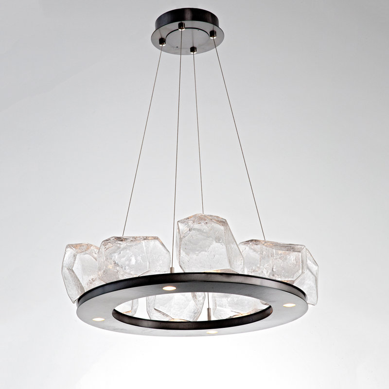 Gilded Brass and Crystal LED Ring Chandelier